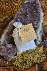 Dream Pillow ~ Organic Herbs and Linen Bag~ Dream and Sleep Aid~ Dreamwork~ Dream Recall~ Vivid Dreams ~ Amethyst Crystal inside~ Meditation - Moon Goddess Magick Apothecary
