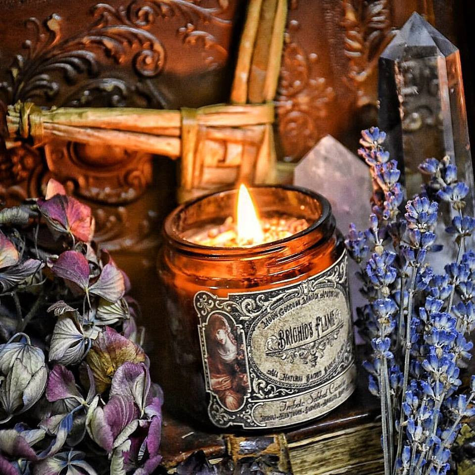 Brighid's Flame ~ Imbolc Candle ~ Honor Brighid and her Sacred Flame~ Crystal Charged with Sunstone ~ 40 hour burn~ 4oz Candle - Moon Goddess Magick Apothecary
