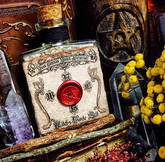Witch's Circle Salt ~ Protection Salt ~ Herbal Enhanced ~ Ritual Salt ~ Magick~ Large 5oz bottle with Pentagram Wax Seal - Moon Goddess Magick Apothecary