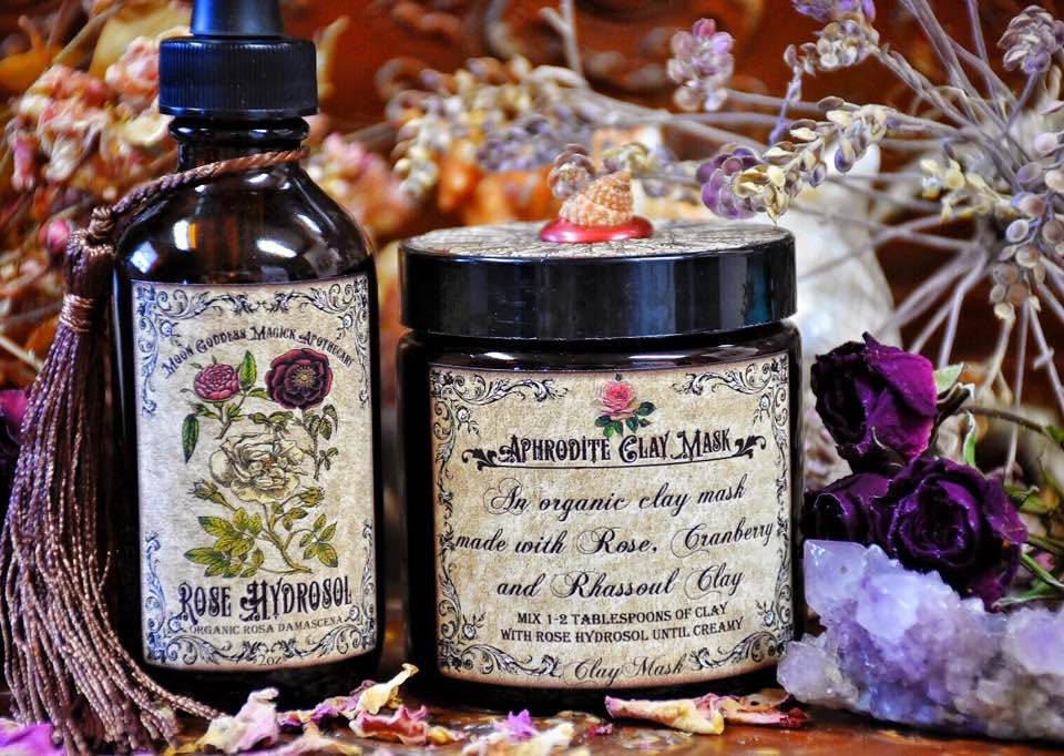 Aphrodite Clay Mask~ Oragnic Beauty Mask~ Rose ~ Cranberry ~ Rhassoul Clay ~ 4oz Comes with 2oz Organic Rose Hydrosol ~ Love and Beauty - Moon Goddess Magick Apothecary