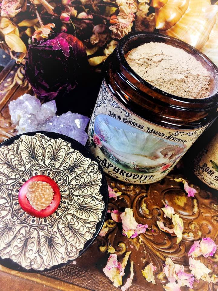 Aphrodite Clay Mask~ Oragnic Beauty Mask~ Rose ~ Cranberry ~ Rhassoul Clay ~ 4oz Comes with 2oz Organic Rose Hydrosol ~ Love and Beauty - Moon Goddess Magick Apothecary
