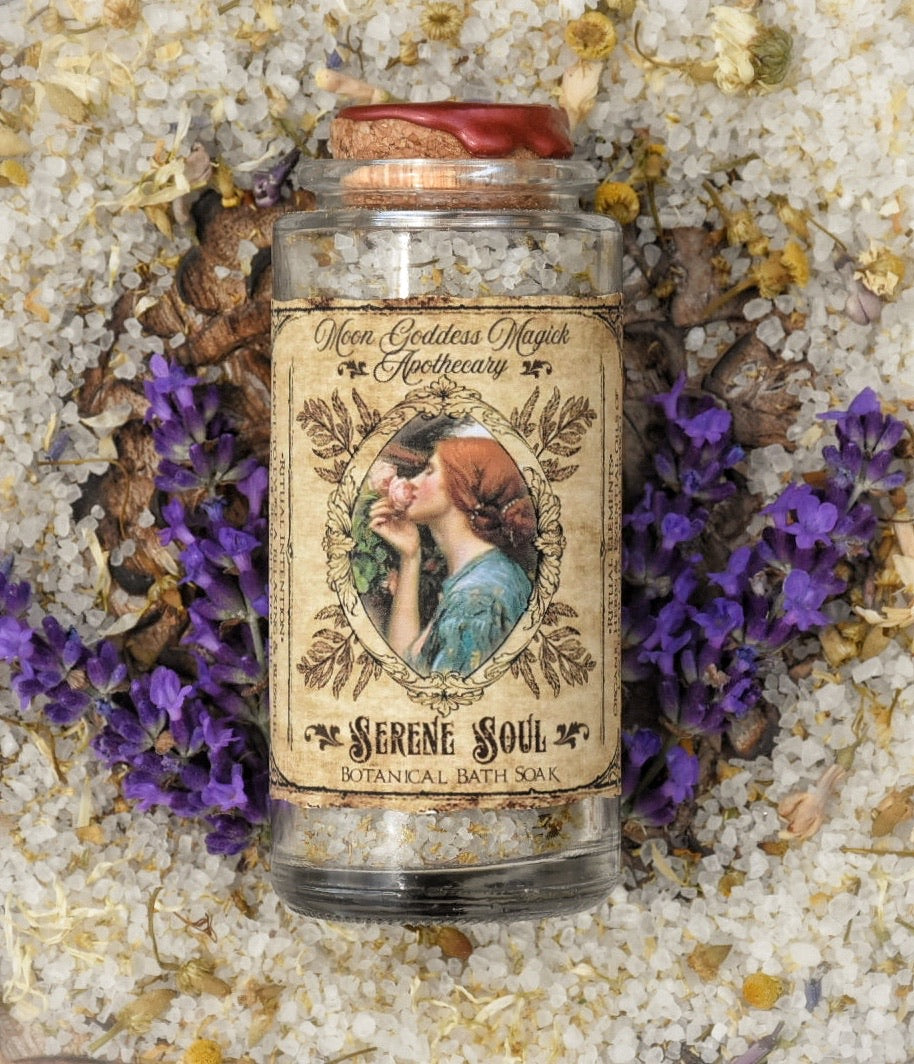 Serene Soul ~ Aromatherapy Bath Salts ~ Ritual Bath ~ Calming Bath Salts ~ Relaxing Botanical Bath Salts ~ Organic ~ 3.4oz Jar