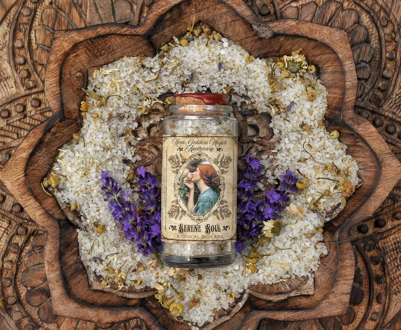 Serene Soul ~ Aromatherapy Bath Salts ~ Ritual Bath ~ Calming Bath Salts ~ Relaxing Botanical Bath Salts ~ Organic ~ 3.4oz Jar