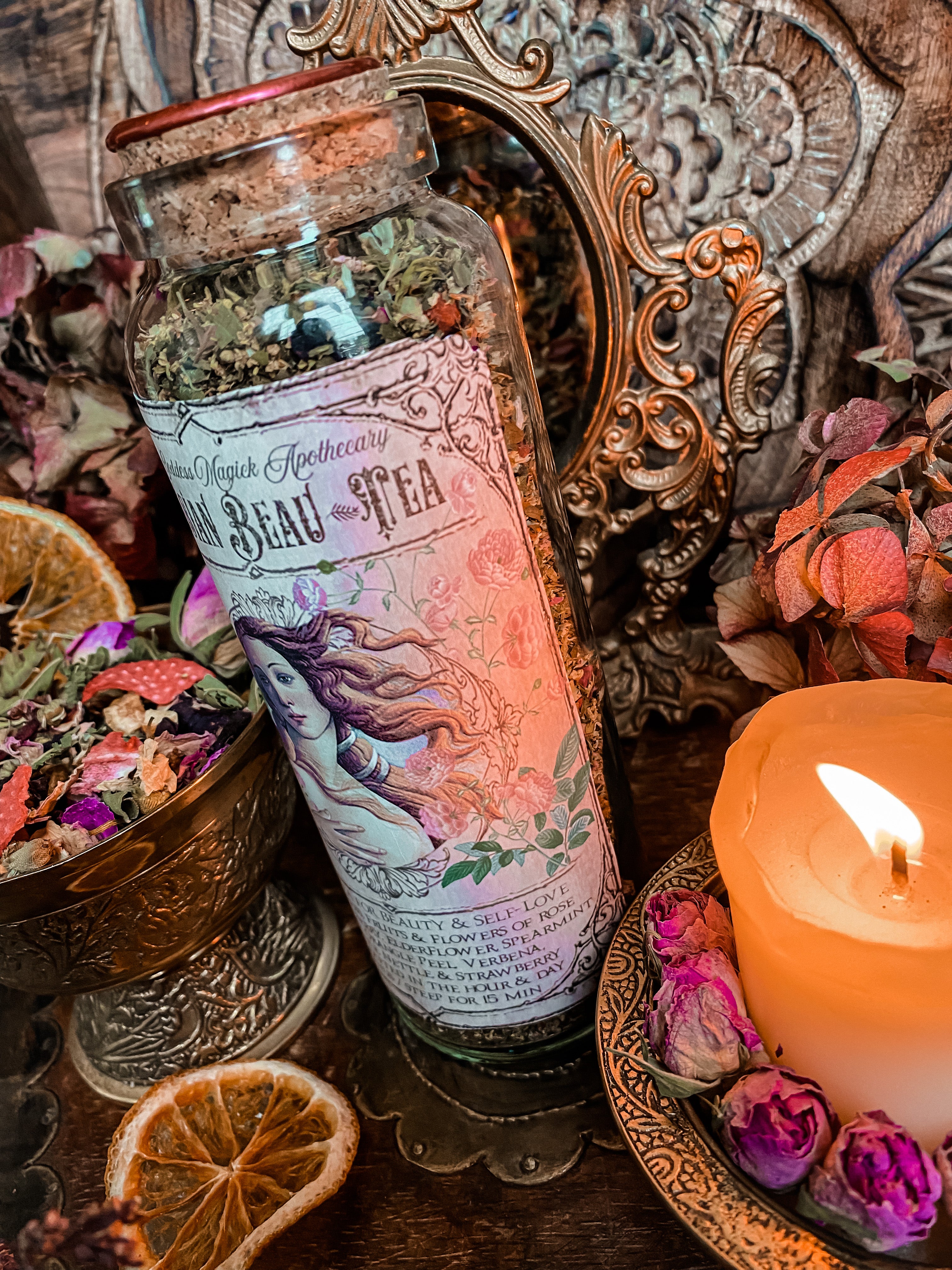 Venusian Beau-Tea /// Organic Herbal Tea For Beauty & Self-Love Rituals /// Good for Hair, Skin & Nails /// 8 oz glass Jar with Cork.