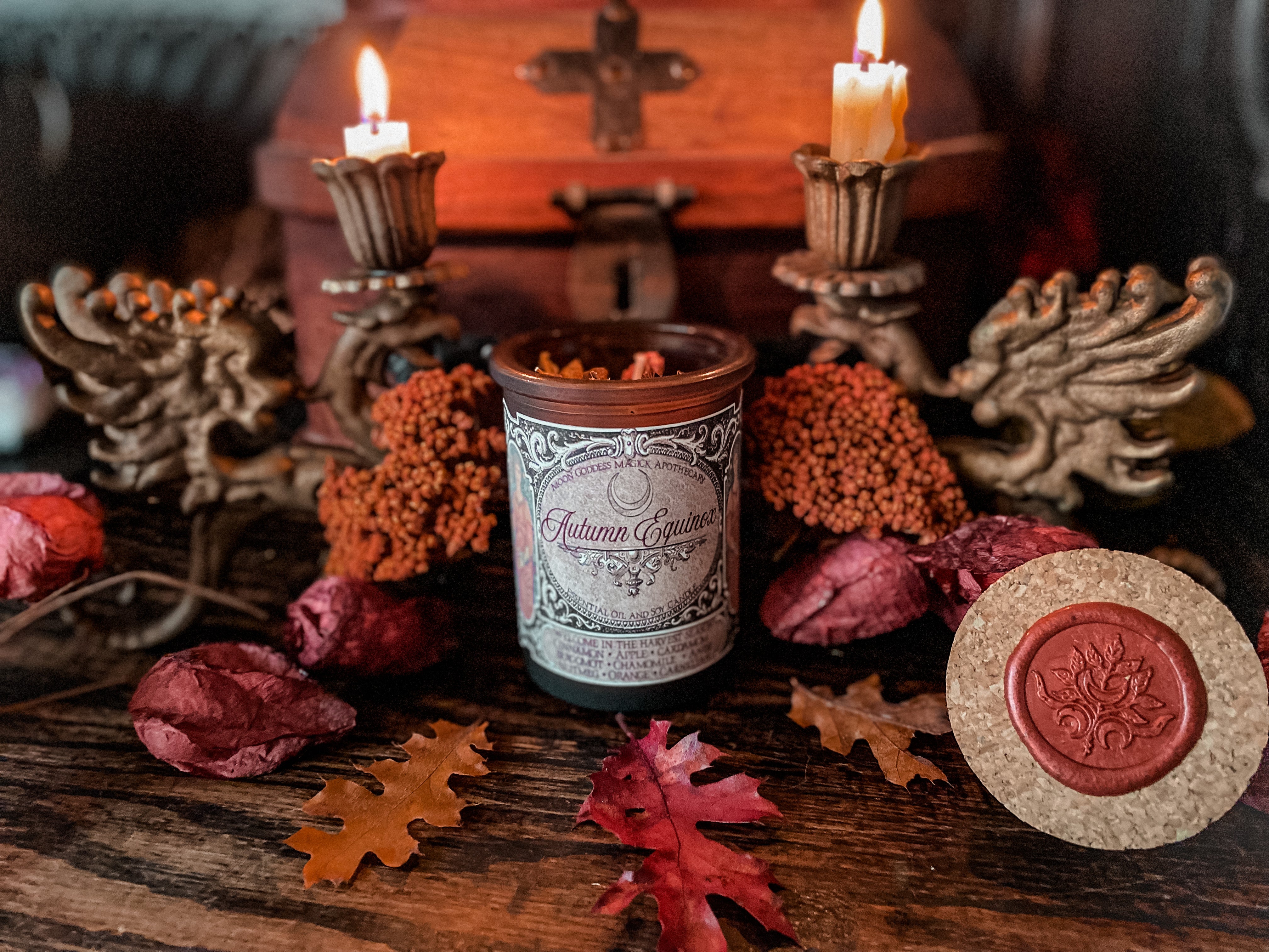 Autumn Equinox Ritual Candle // Mabon Candle // 6oz with Velvet Bag