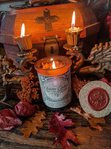 Autumn Equinox Ritual Candle // Mabon Candle // 6oz with Velvet Bag