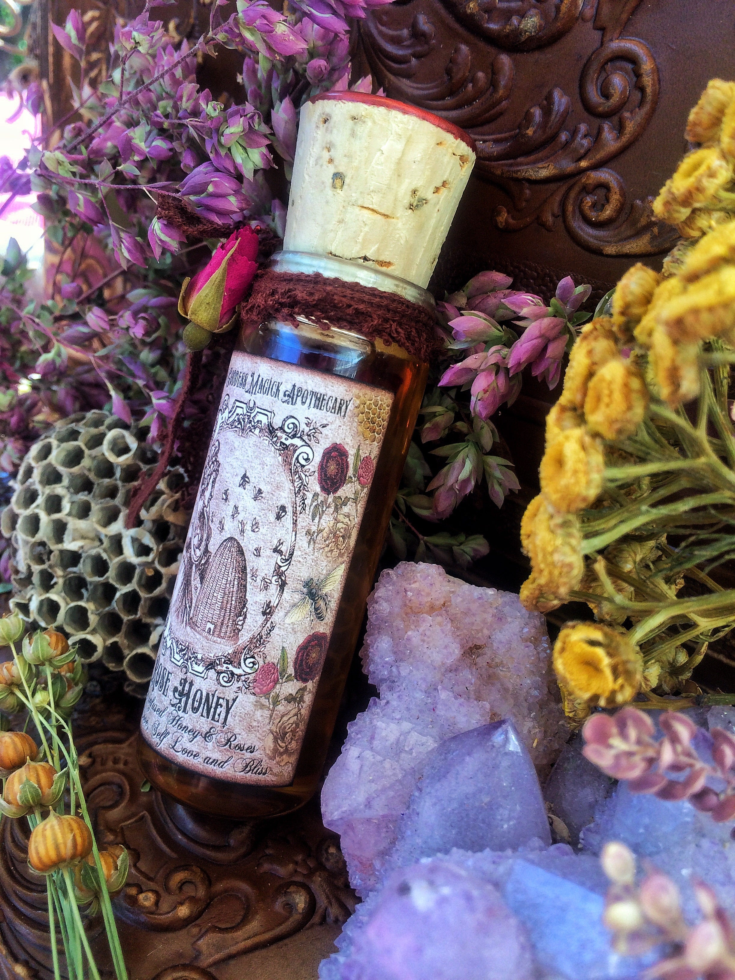 Rose Honey~ Organic Wildflower Honey~ Organic Wild Roses~ 1oz ~ Honey Magick~ Bee Magick ~ Bee Goddess~ Melissae ~ Limited Offering - Moon Goddess Magick Apothecary