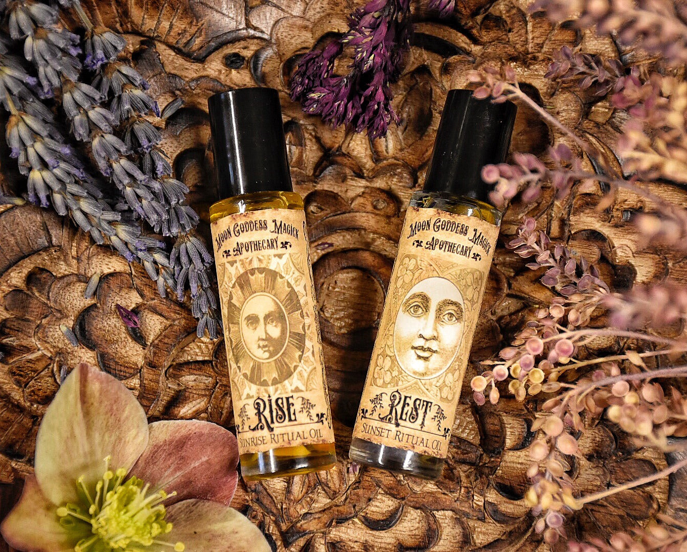 Rise and Rest /// Organic Essential Oil Blend for Sunrise and Sunset Body Blessing and Anointment for Daily Use /// 2 - 10ml Roll on Bottles - Moon Goddess Magick Apothecary