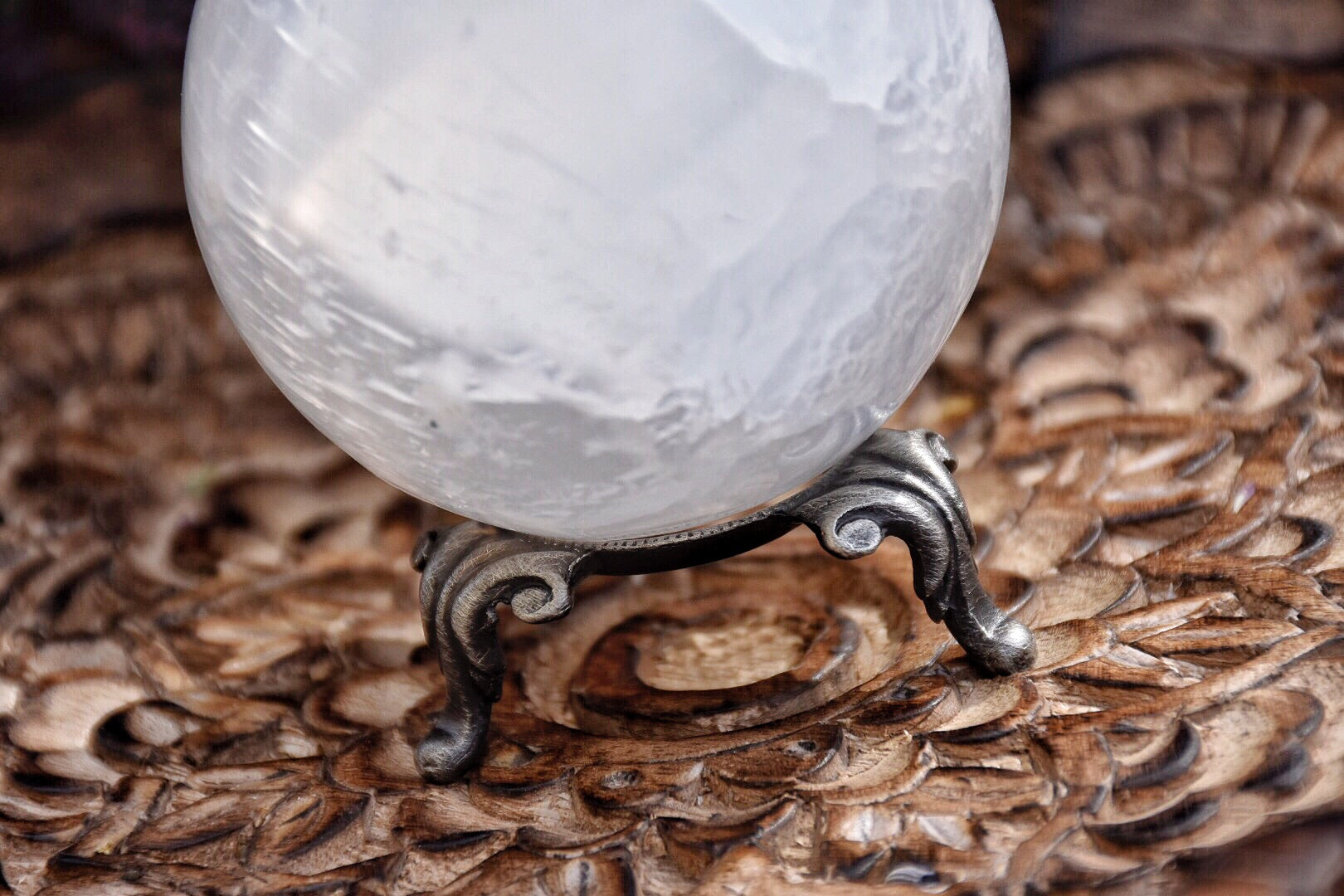Selenite Sphere /// Moon Magick /// Selene /// With Metal Stand - Moon Goddess Magick Apothecary