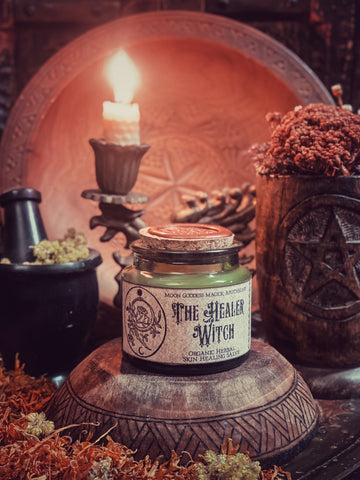 The Healer Witch Salve ~ Organic Herbal Skin Healing Salve for Sensitive Skin~ 3.4oz Glass Apothecary Jar with Cork ~ All Natural Skin Care