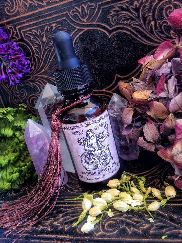 Bathing Beauty Essential Oil Blend with Jasmine and Neroli, Sensual, Feminine, Sexual Desire, Attraction, Tantra, Ritual Bath , 1oz Dropper - Moon Goddess Magick Apothecary 