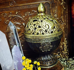 Gorgeous Brass Colored Metal Incense Burner ~ Incense Burner ~ Decorative Incense Burner - Moon Goddess Magick Apothecary 