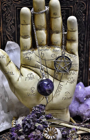 Amethyst Pendulum~ Dowsing Tool ~ Divination Tool ~ Crystal Pendulum with Pentacle Charm ~ Intuition - Moon Goddess Magick Apothecary 