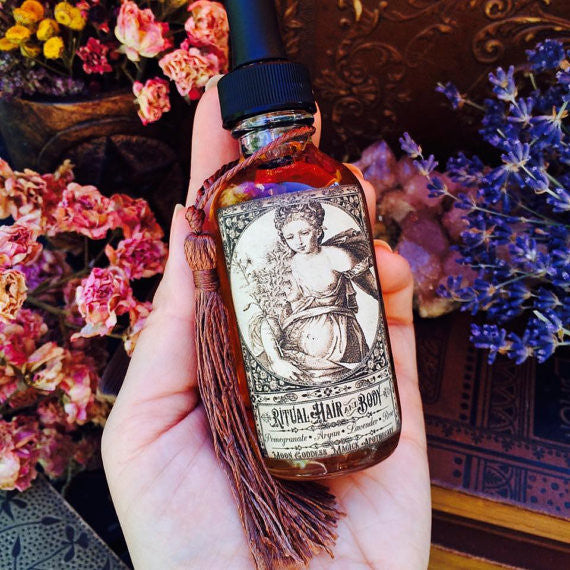 Ritual Hair and Body Oil~ Organic Lavender and Rose~ Ancient Beauty Secrets~ Daily Beauty Ritual~ Huge 2oz Bottle with Dropper~ Beauty Oil - Moon Goddess Magick Apothecary 