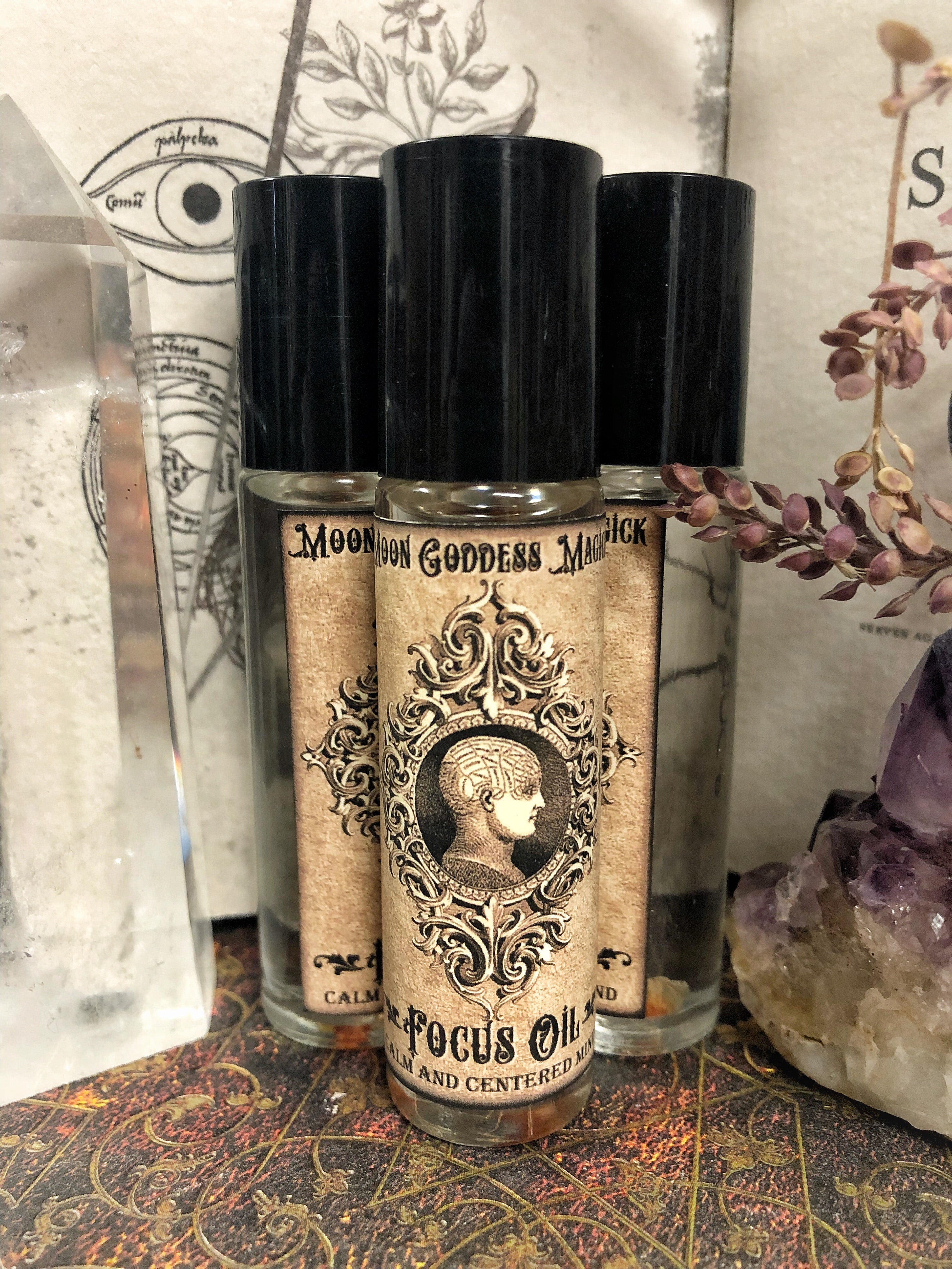 Focus Oil~ For a Calm and Centered Mind ~ Clarity Oil ~ Memory Enhancer ~ Mental Focus ~ Clear Mind~ Organic Essential Oils~ Red Jasper - Moon Goddess Magick Apothecary 