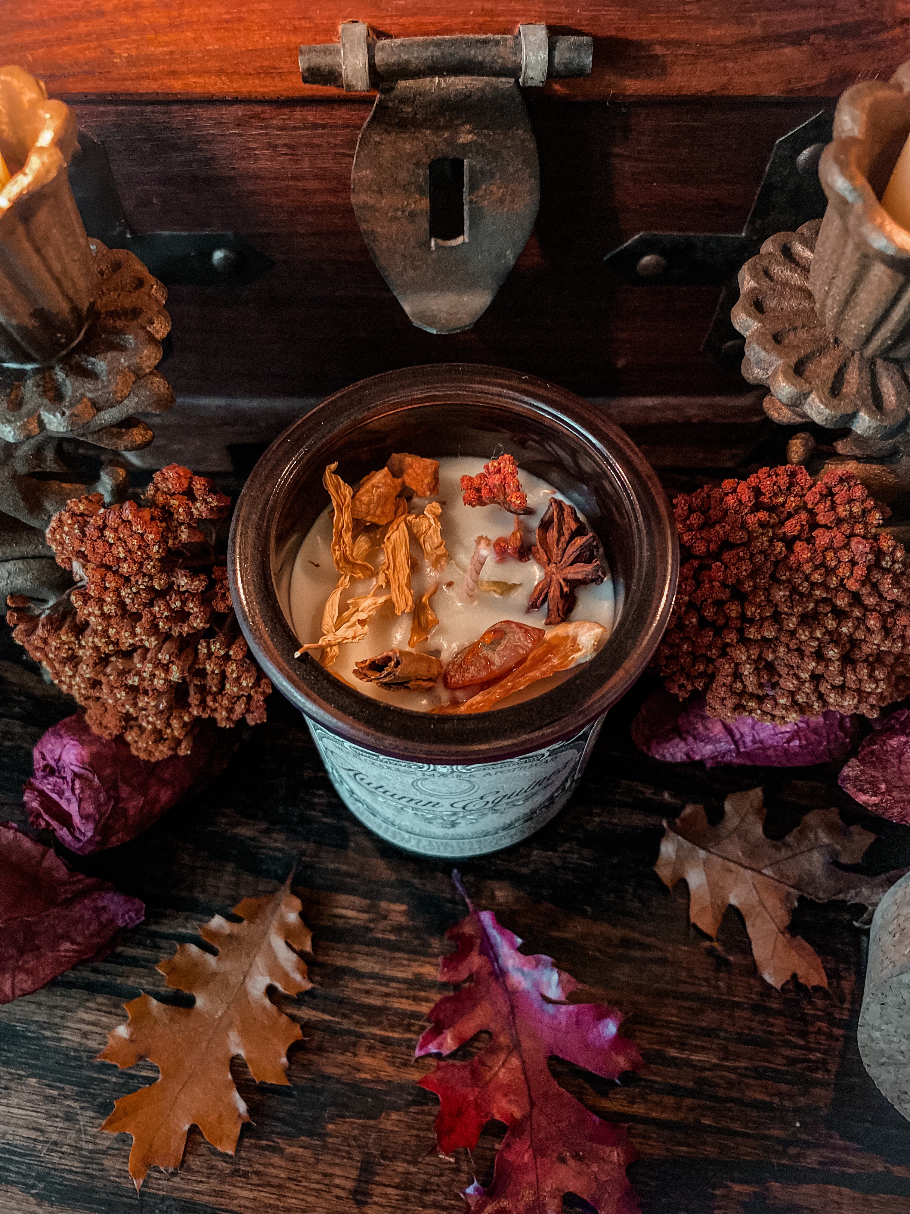 Autumn Equinox Ritual Candle // Mabon Candle // 6oz with Velvet Bag