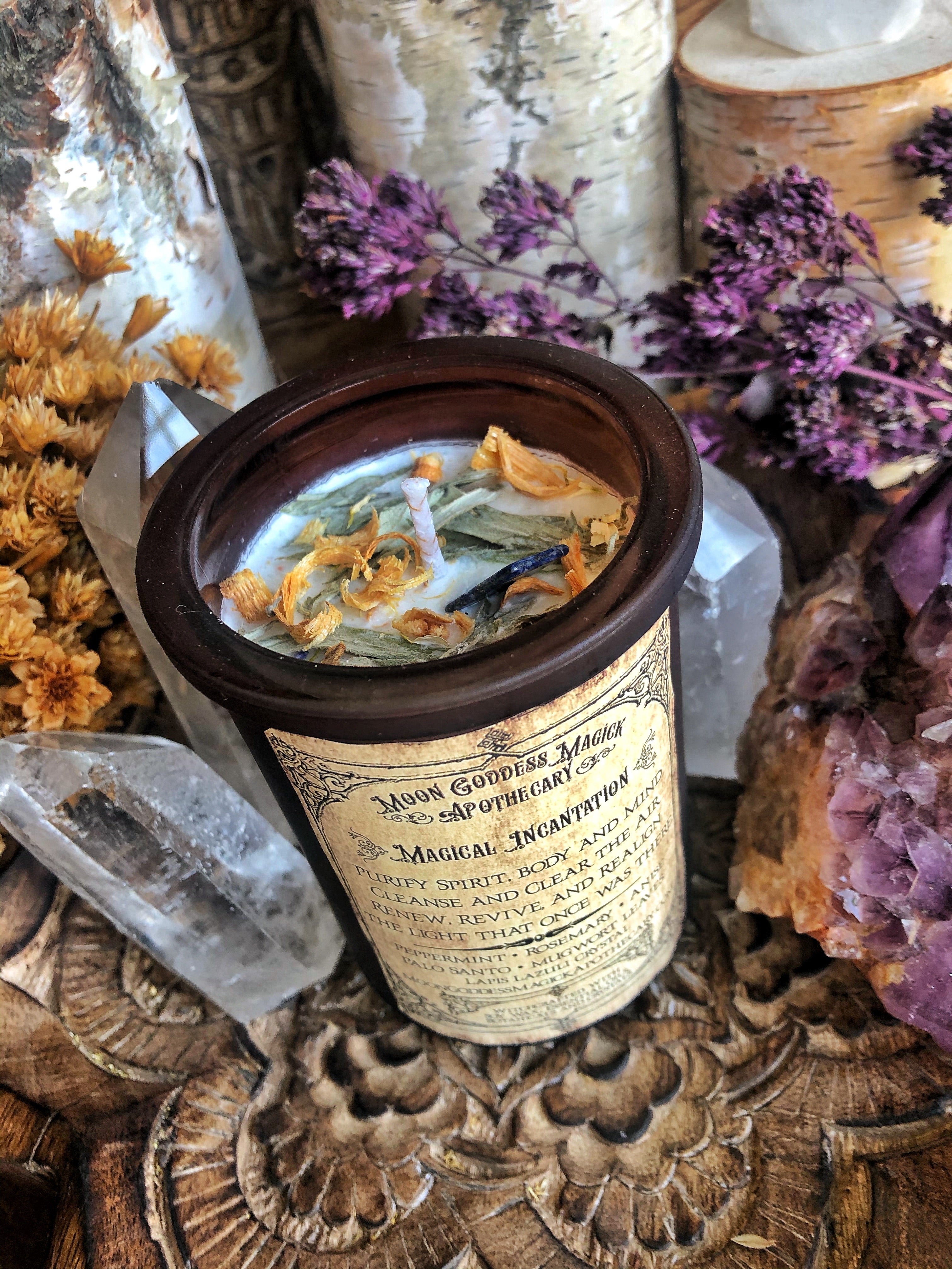 Purification Spell Candle /// Ritual Candle /// Incantation on the back Spell Candle for your Purification Rituals /// Aura Cleanse~ 6oz Amber Glass /// 30 hour burn - Moon Goddess Magick Apothecary 