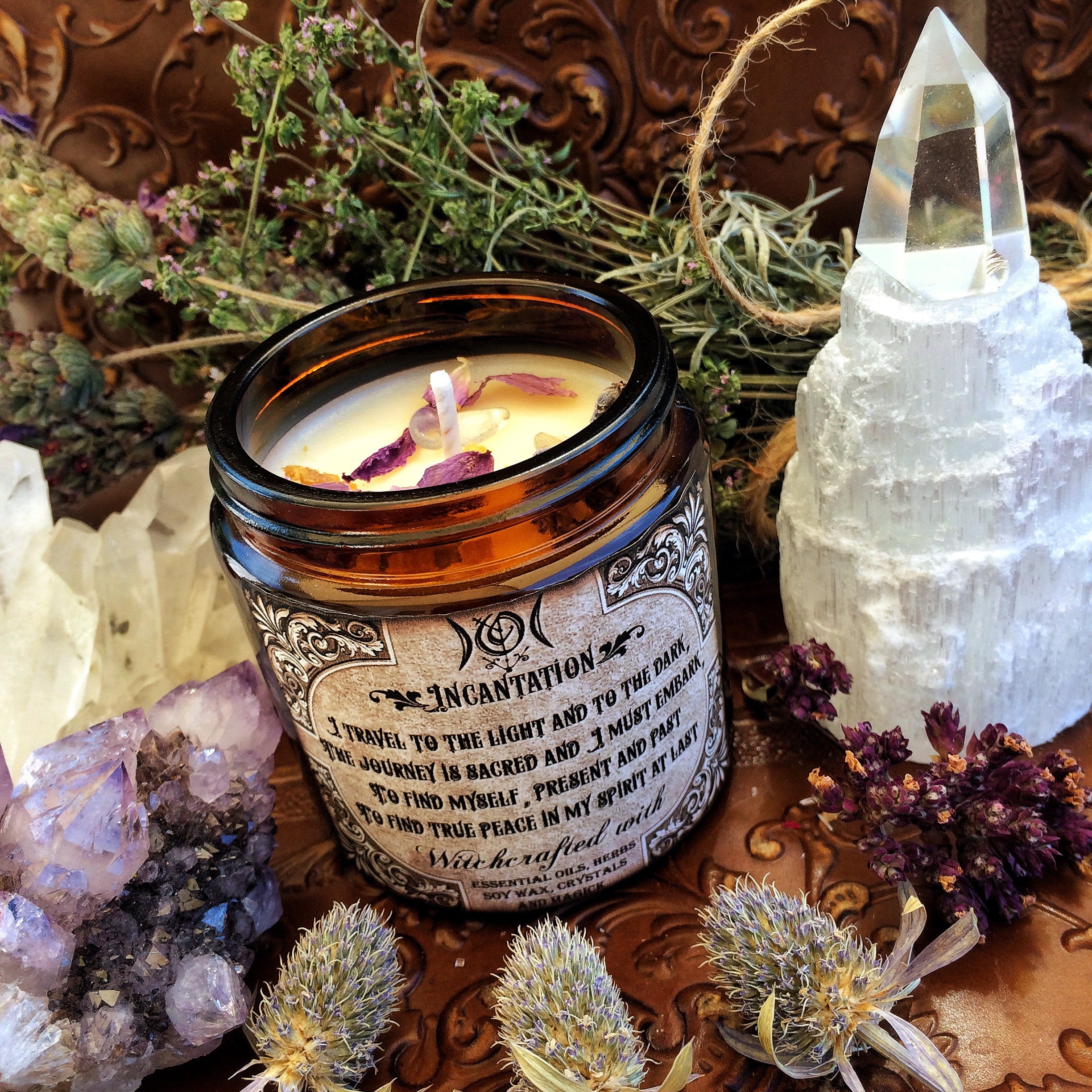 Meditation Candle ~ WitchCrafted and Blessed by the Moon ~ Blue Lotus ~ Frankincense~ Meditation ~ Spiritual Journey ~ 4oz ~30 hour - Moon Goddess Magick Apothecary 
