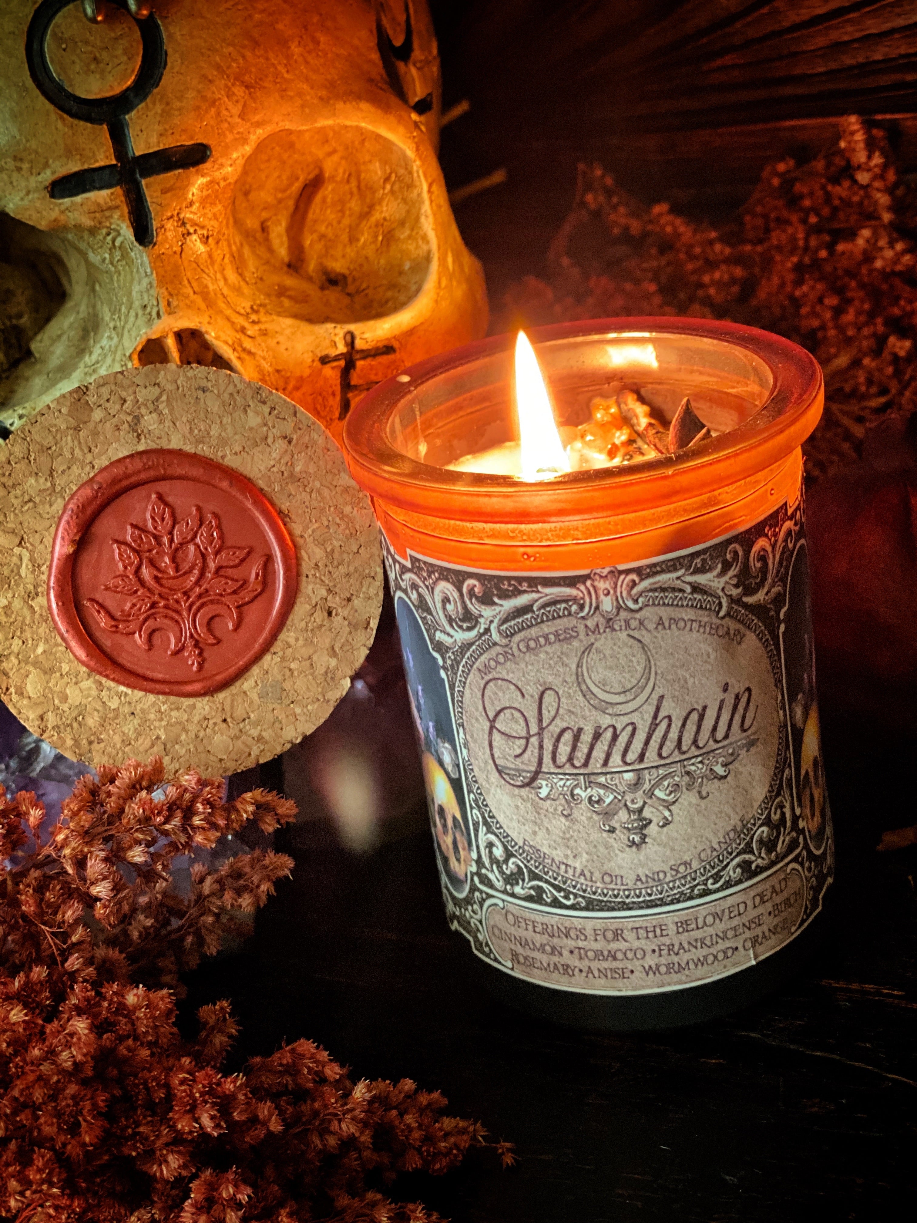 Samhain Candle // Offerings for the Beloved Dead // Spirit Communication  // 35 hour burn ~ 6oz // comes with Velvet Bag