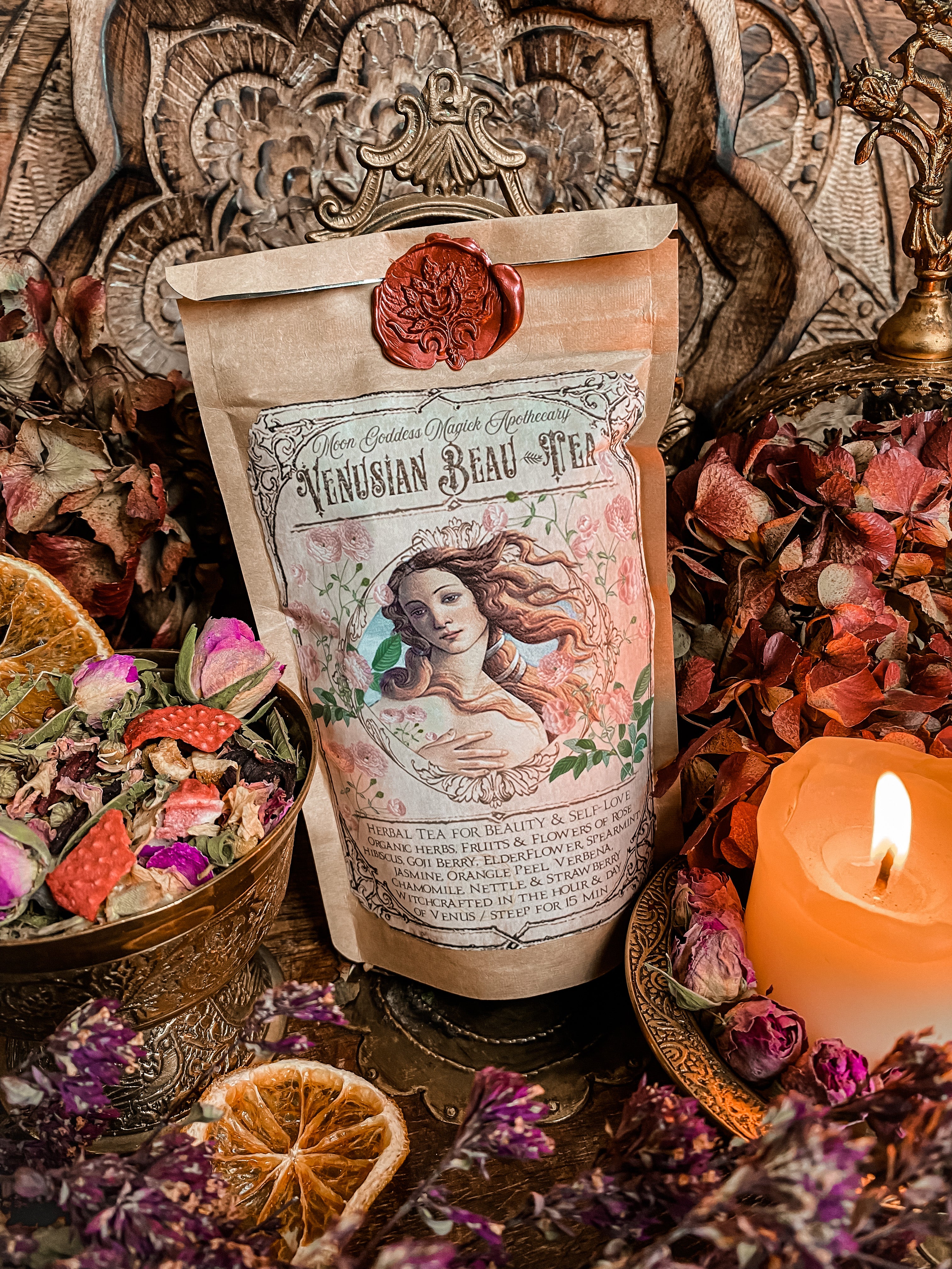 Venusian Beau-Tea /// Organic Herbal Tea For Beauty & Self-Love Rituals /// Good for Hair, Skin & Nails /// 8 oz glass Jar with Cork.