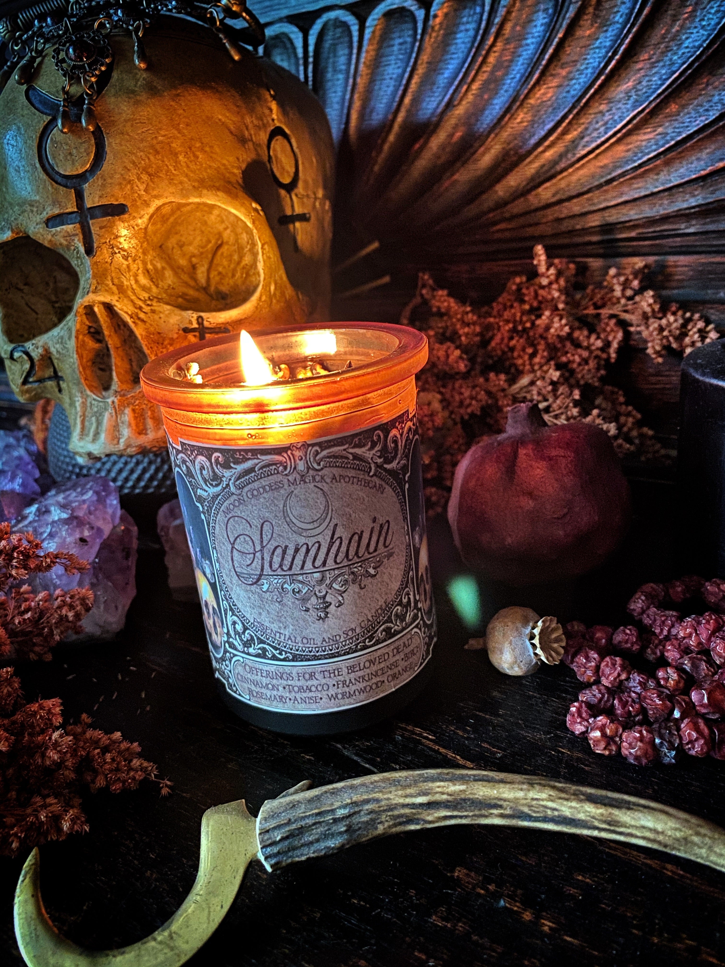 Samhain Candle // Offerings for the Beloved Dead // Spirit Communication  // 35 hour burn ~ 6oz // comes with Velvet Bag