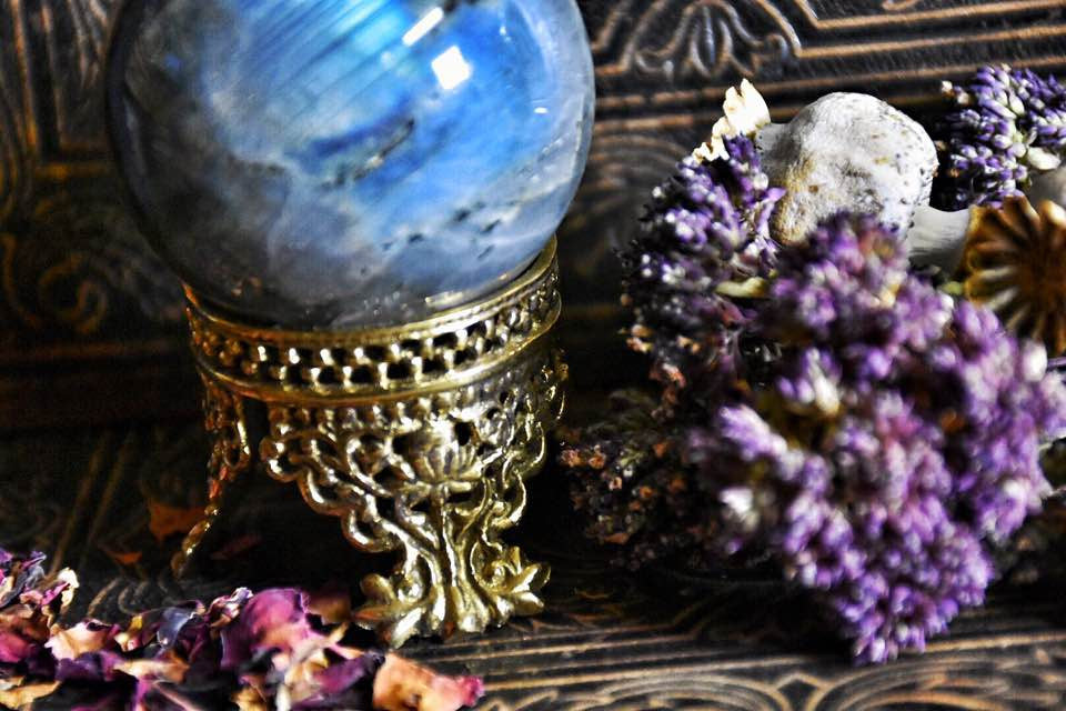 Labradorite Sphere~ Comes with Beautiful Metal Stand ~ Heighten Intuition~Healing Crystal~ - Moon Goddess Magick Apothecary 