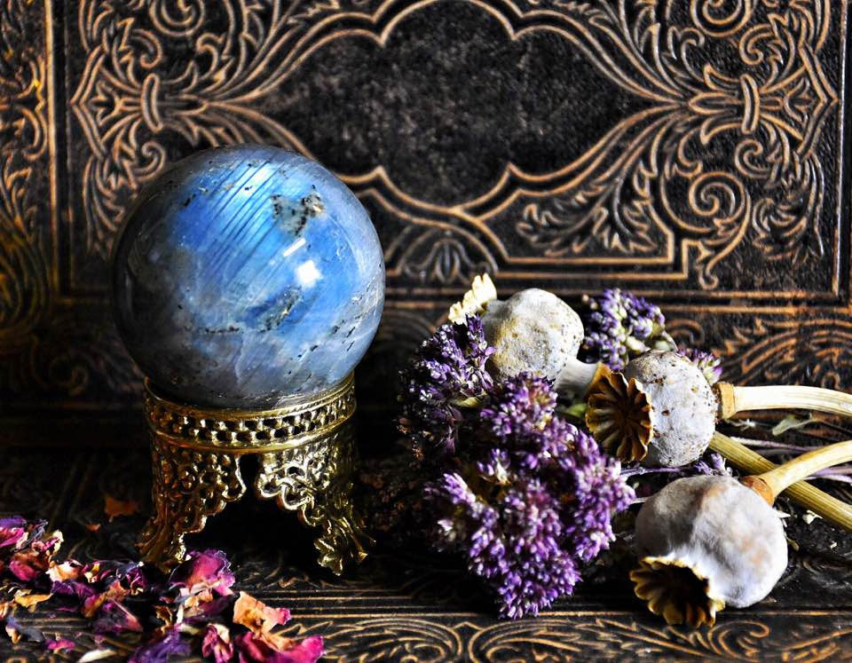 Labradorite Sphere~ Comes with Beautiful Metal Stand ~ Heighten Intuition~Healing Crystal~ - Moon Goddess Magick Apothecary 