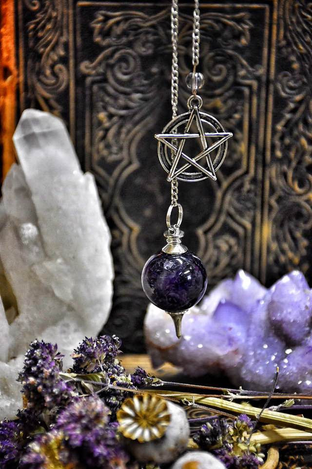 Amethyst Pendulum~ Dowsing Tool ~ Divination Tool ~ Crystal Pendulum with Pentacle Charm ~ Intuition - Moon Goddess Magick Apothecary 